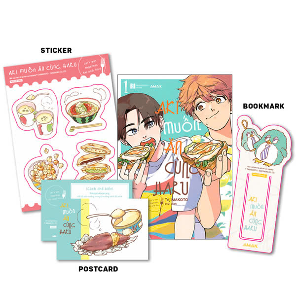 Bo
						
										
										Aki Muon An Cung Haru - Let's Eat Together, Aki And Haru - Tap 1 - Tang Kem Sticker + Clear Bookmark + Postcard Hai Mat