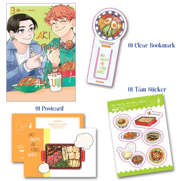 Bo
						
										
										Aki Muon An Cung Haru - Let's Eat Together, Aki And Haru - Tap 3 - Tang Kem Tam Sticker + Clear Bookmark + Postcard Hai Mat