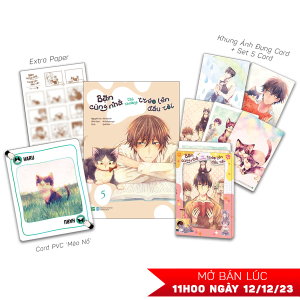 bộ bạn cùng nhà thi thoảng trèo lên đầu tôi - tập 5 - bản đặc biệt - tặng kèm card ppvc mèo nổ + extra paper + set 5 card ivory + khung ảnh đựng card