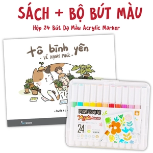 bộ combo sách tô bình yên vẽ hạnh phúc + hộp 24 bút dạ màu acrylic marker - 9053a