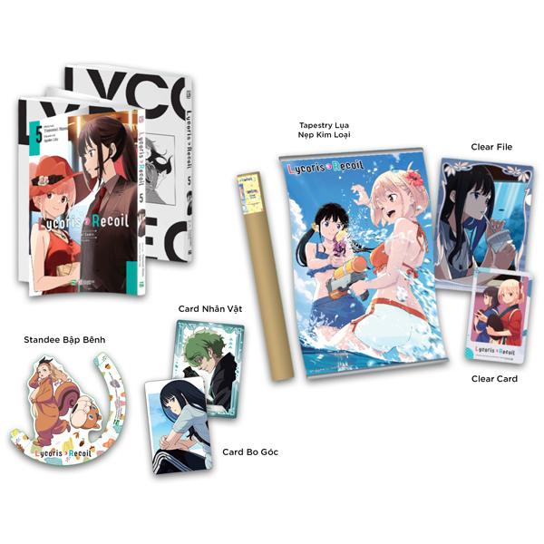 Bo
						
										
										Lycoris Recoil - Tap 5 - Ban Suu Tam - Tang Kem Card Nhan Vat + Clear Card + Standee Bap Benh + Card Bo Goc + Clear File + Tapestry Lua Nep Kim Loai