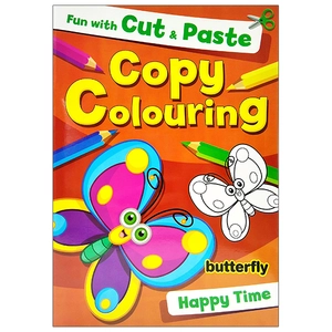 fun with cut & paste copy colouring: butterfly happy time