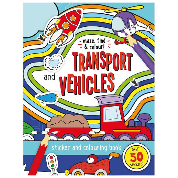 maze find & colour - transport and vehicles